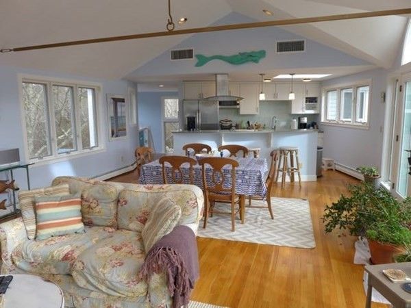 Dining room, Interior, Kitchen, Living room, Pendant Lights, Recessed Lighting, Stainless Steel Appliances, Wood Texture Flooring