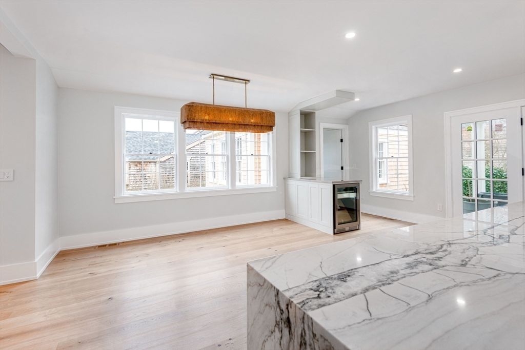 Chandelier, Empty room, Interior, Recessed Lighting, Wood Texture Flooring