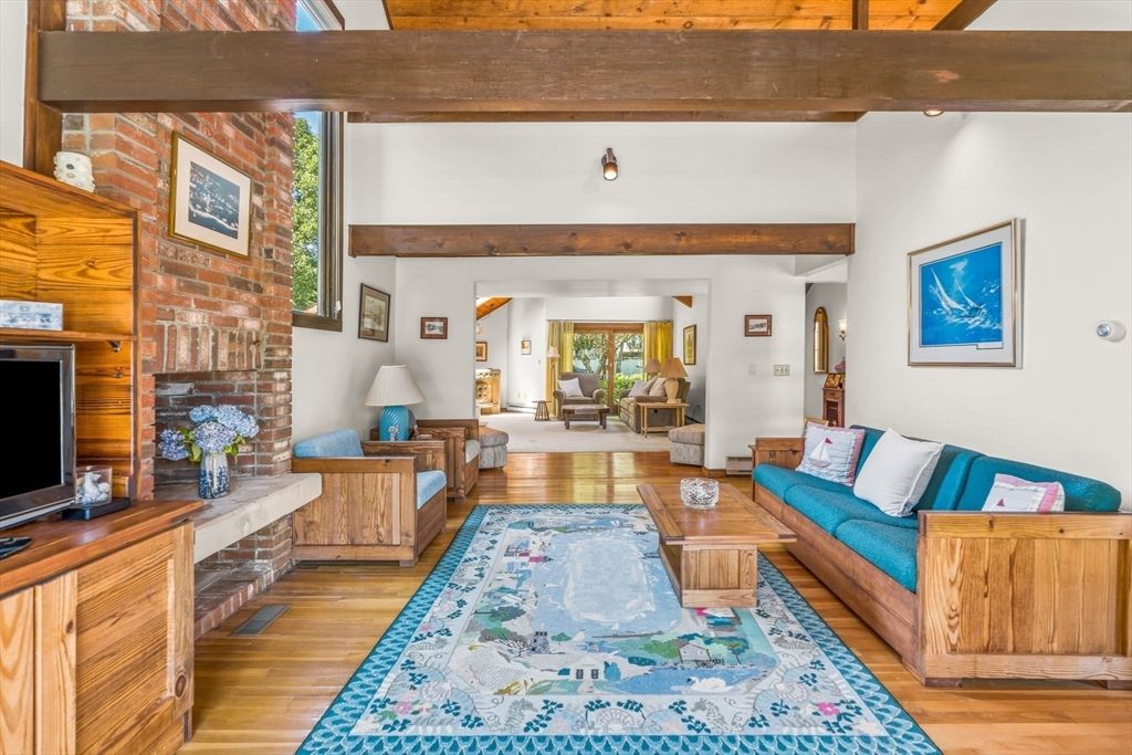 Fireplace, Interior, Living room, Stone Walls, Wooden Beams, Wood Texture Flooring