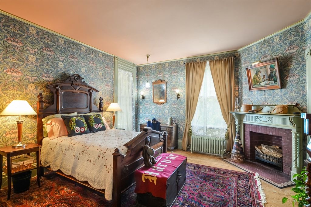 Bedroom, Fireplace, Interior, Wood Texture Flooring