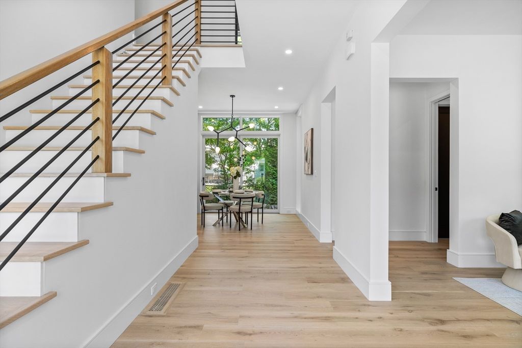 Dining room, Interior, Pendant Lights, Recessed Lighting, Wood Texture Flooring