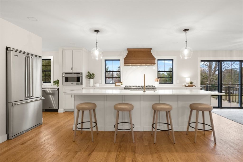 Interior, Kitchen, Pendant Lights, Stainless Steel Appliances, Wood Texture Flooring