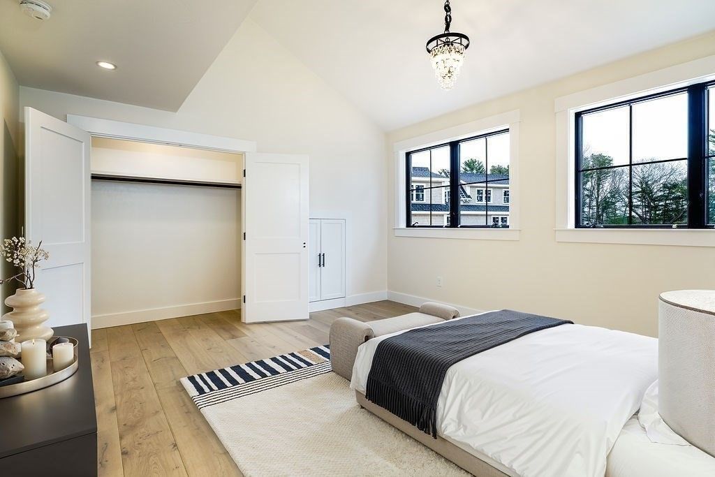Bedroom, Interior, Pendant Lights, Recessed Lighting, Wood Texture Flooring