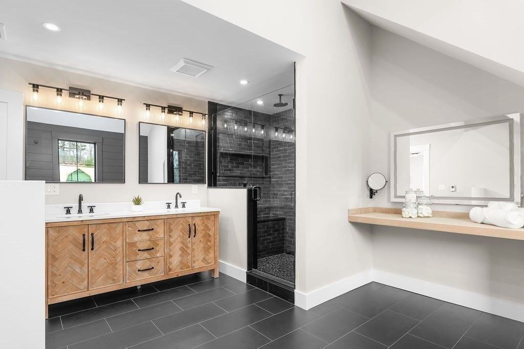 Bathroom, Dual Sink Vanities, Glass Shower, Interior, Recessed Lighting