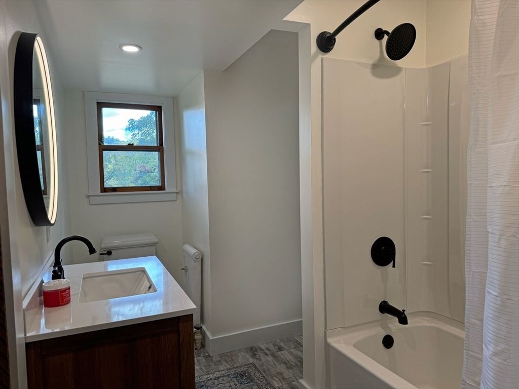 Bathroom, Interior, Recessed Lighting, Wood Texture Flooring