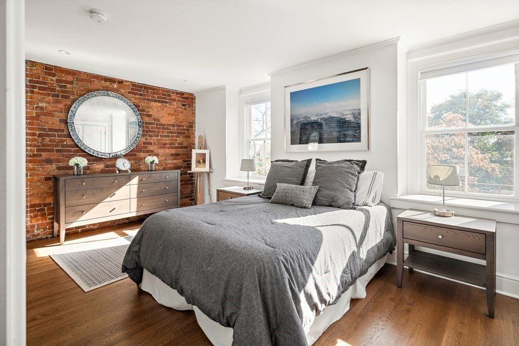 Bedroom, Interior, Stone Walls, Wood Texture Flooring