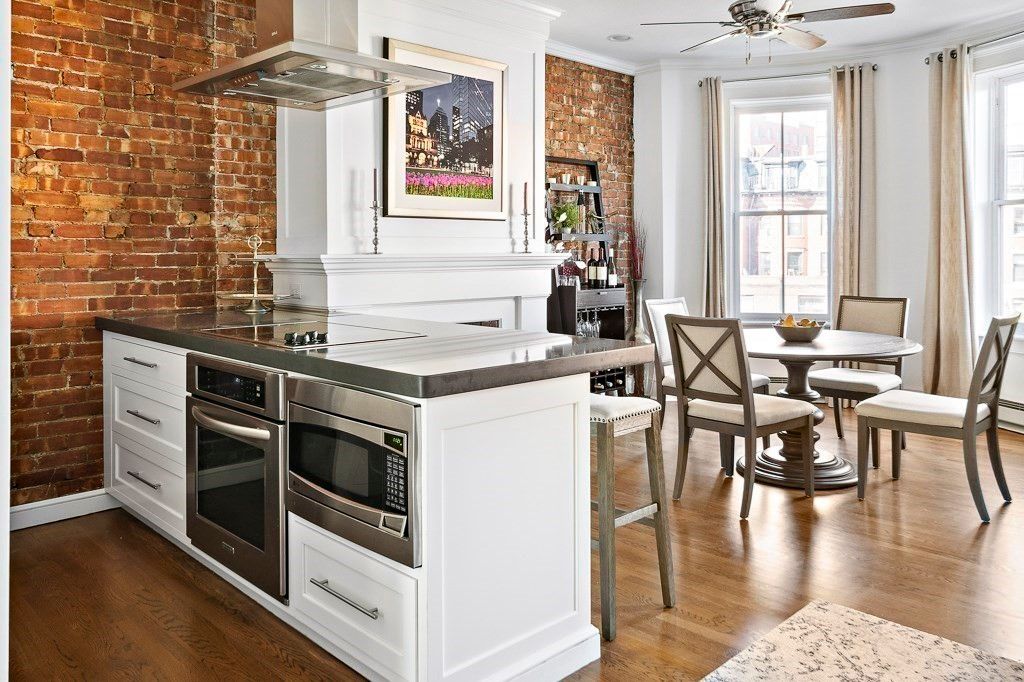 Dining room, Interior, Kitchen, Stone Walls, Wood Texture Flooring
