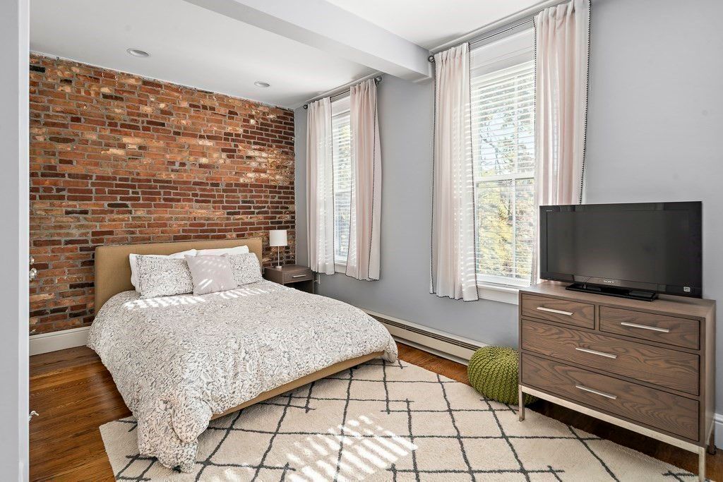 Bedroom, Interior, Recessed Lighting, Stone Walls, Wood Texture Flooring