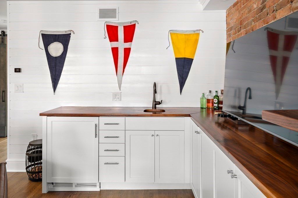 Interior, Kitchen, Stone Walls, Wood Texture Flooring