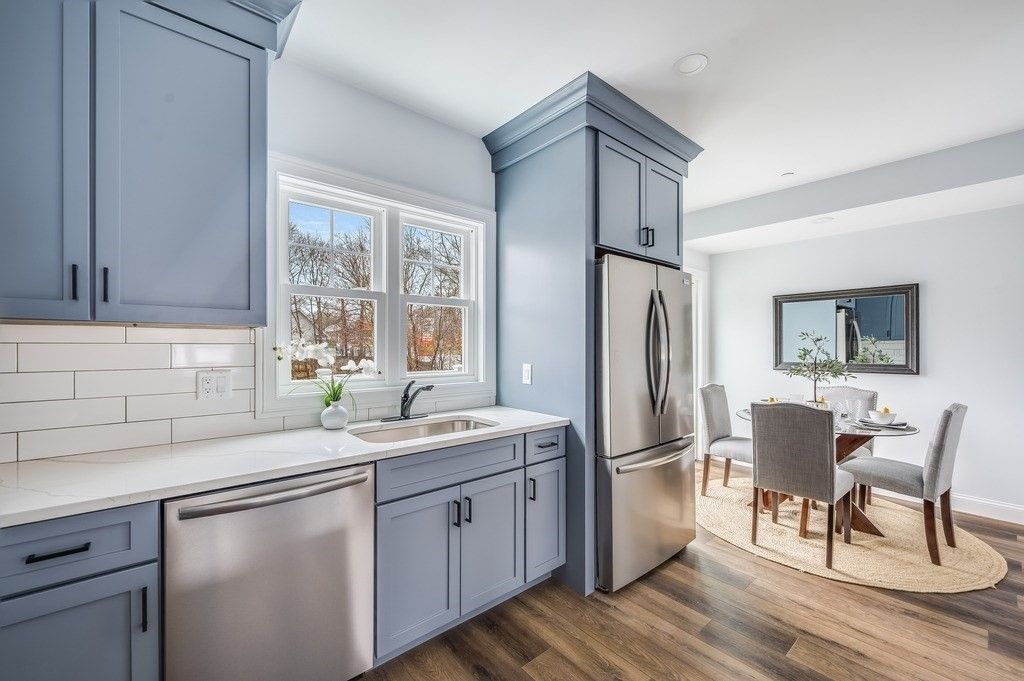 Dining room, Interior, Kitchen, Recessed Lighting, Stainless Steel Appliances, Wood Texture Flooring