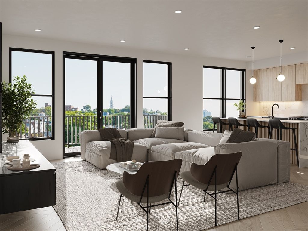 Interior, Kitchen, Living room, Pendant Lights, Recessed Lighting, Wood Texture Flooring