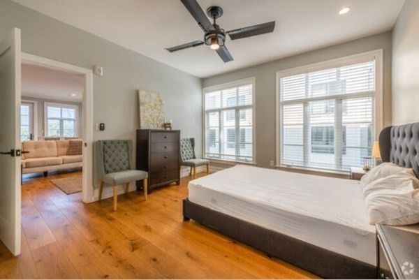 Bedroom, Interior, Recessed Lighting, Wood Texture Flooring