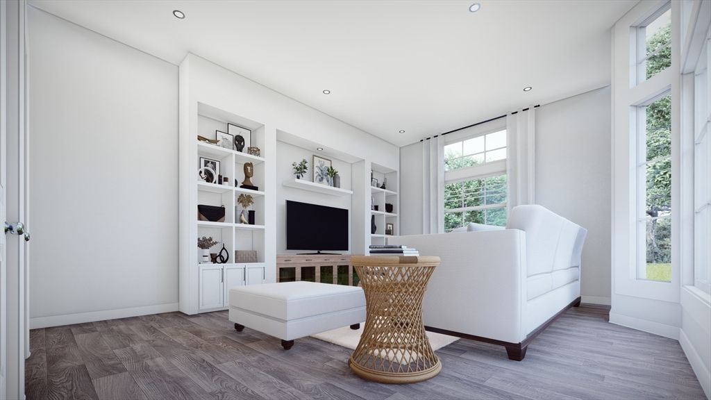 Interior, Living room, Recessed Lighting, Wood Texture Flooring