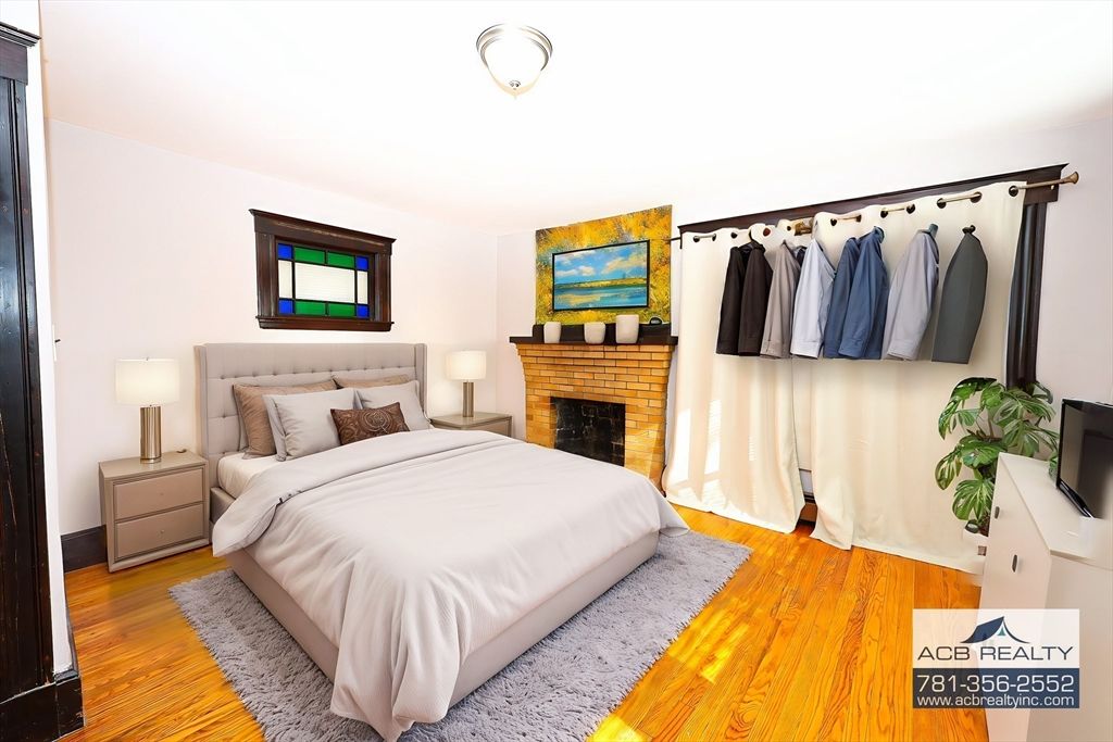 Bedroom, Fireplace, Interior, Wood Texture Flooring