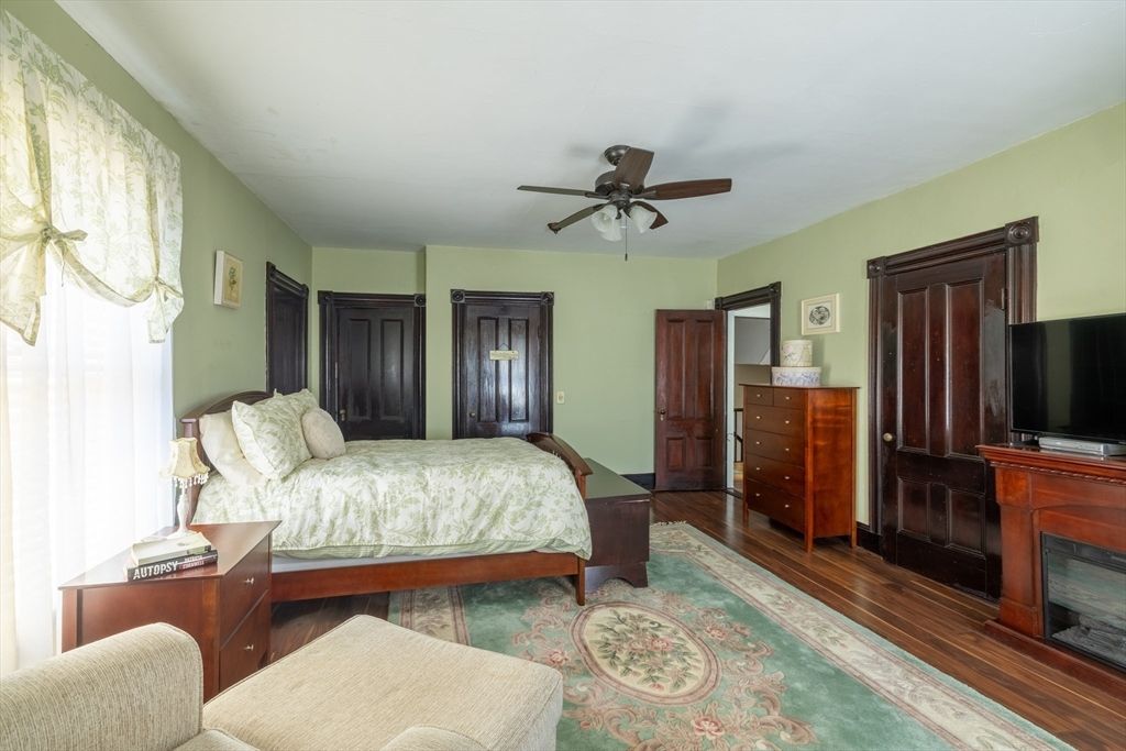 Bedroom, Fireplace, Interior, Wood Texture Flooring
