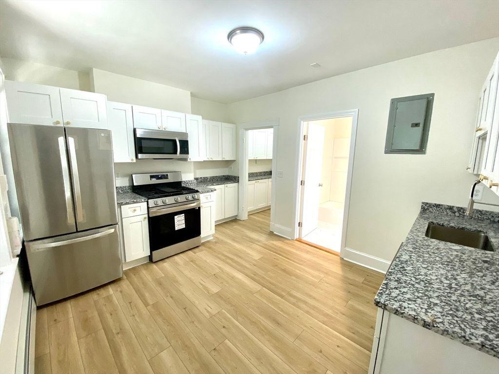 Interior, Kitchen, Stainless Steel Appliances, Wood Texture Flooring