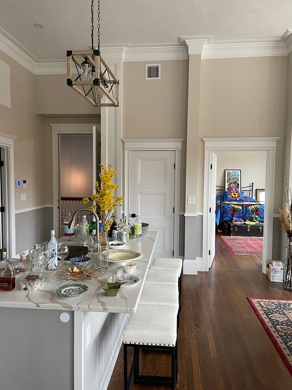 Dining room, Interior, Pendant Lights, Wood Texture Flooring