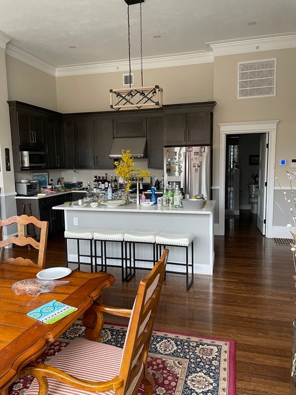 Interior, Kitchen, Pendant Lights, Stainless Steel Appliances, Wood Texture Flooring