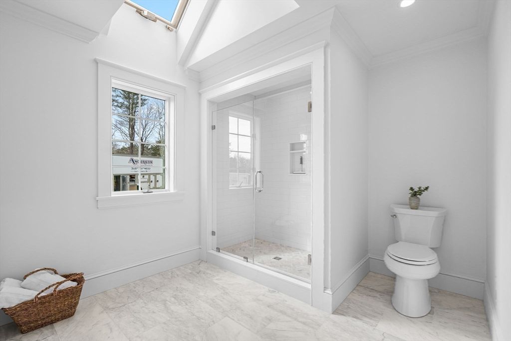 Bathroom, Glass Shower, Interior, Marble, Recessed Lighting