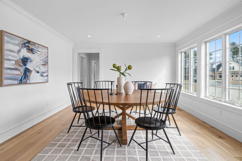 Dining room, Interior, Recessed Lighting, Wood Texture Flooring