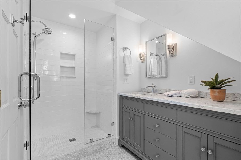 Bathroom, Dual Sink Vanities, Glass Shower, Interior, Recessed Lighting