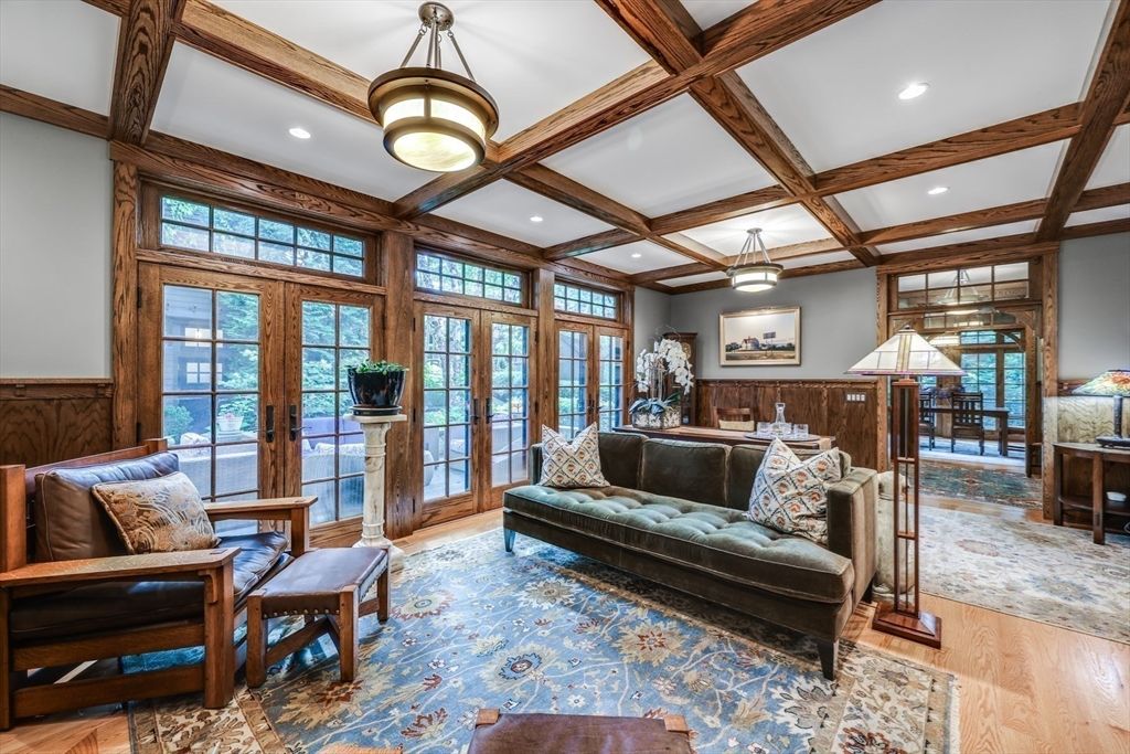 Interior, Living room, Recessed Lighting, Wooden Beams, Wood Texture Flooring
