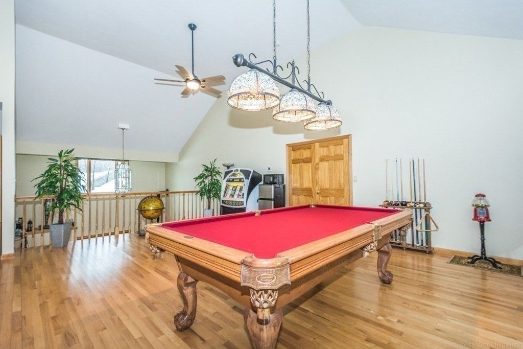 Billiard Table, Game Room, Interior, Pendant Lights, Wood Texture Flooring