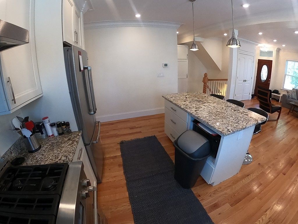 Interior, Kitchen, Pendant Lights, Recessed Lighting, Wood Texture Flooring