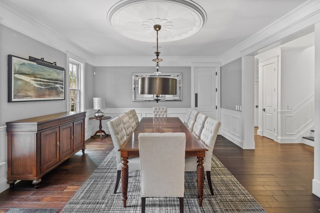Dining room, Interior, Pendant Lights, Wood Texture Flooring