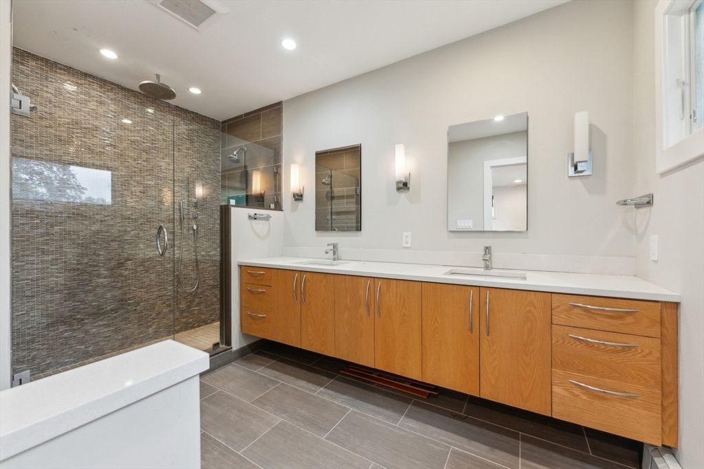 Bathroom, Dual Sink Vanities, Glass Shower, Interior, Recessed Lighting