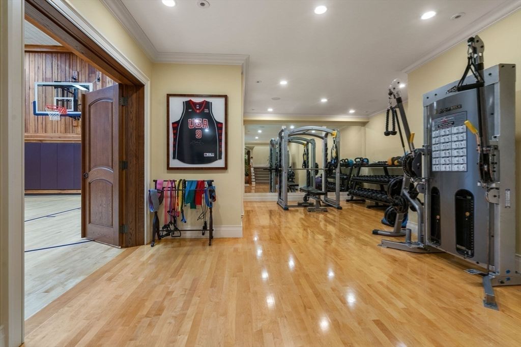 Fitness Equipment, Gym, Interior, Recessed Lighting, Wood Texture Flooring