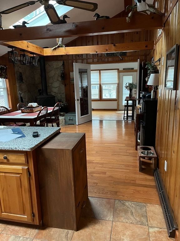 Dining room, Interior, Wooden Beams, Wood Texture Flooring, Wooden Walls