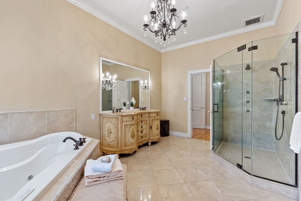 Bathroom, Chandelier, Glass Shower, Interior