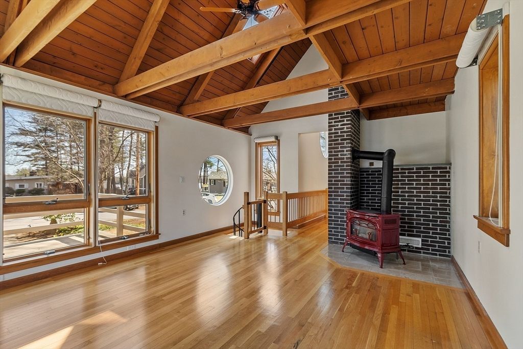 Empty room, Fireplace, Interior, Wooden Beams, Wooden Ceilings, Wood Texture Flooring