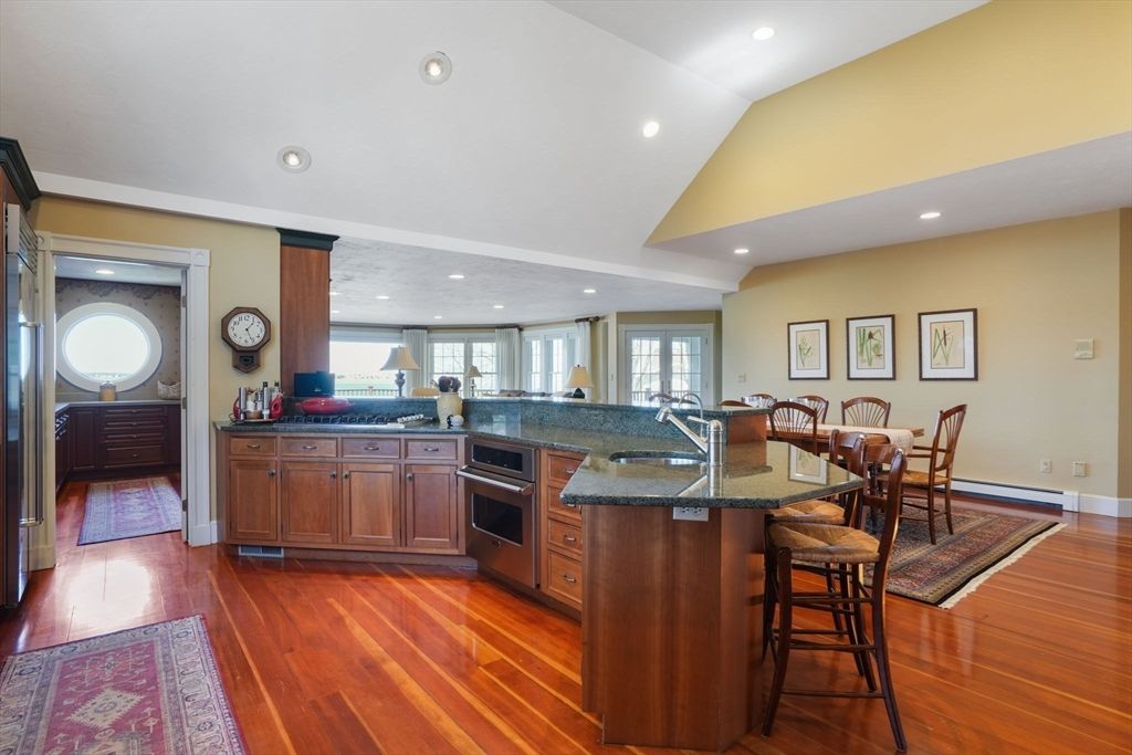 Dining room, Interior, Kitchen, Recessed Lighting, Stainless Steel Appliances, Wood Texture Flooring