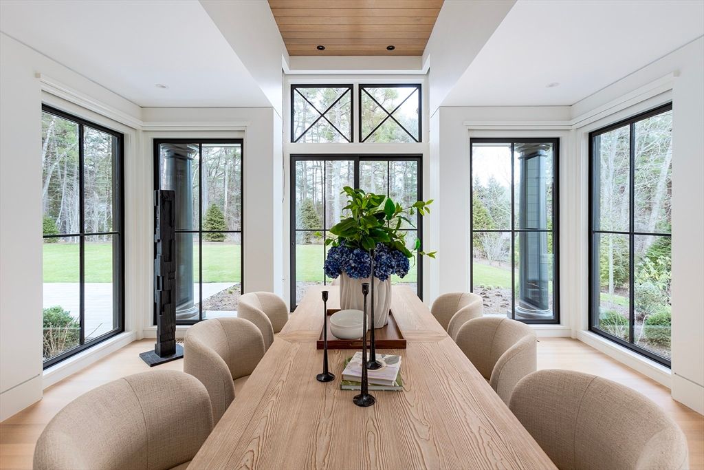 Dining room, Interior, Recessed Lighting, Wooden Ceilings, Wood Texture Flooring