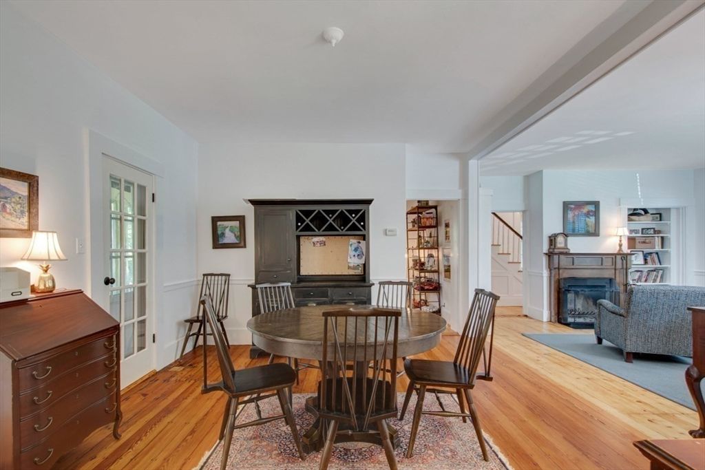 Dining room, Fireplace, Interior, Living room, Wood Texture Flooring