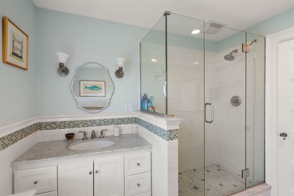 Bathroom, Glass Shower, Interior, Recessed Lighting