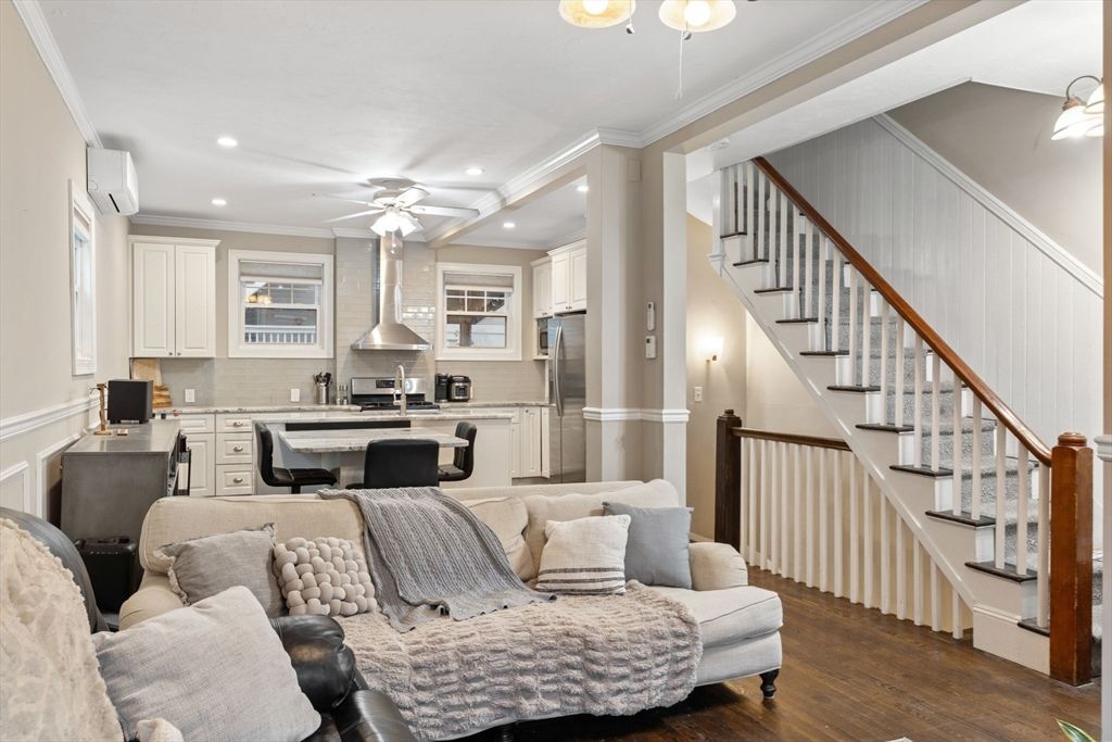 Home Office, Interior, Kitchen, Living room, Recessed Lighting, Stainless Steel Appliances, Wood Texture Flooring