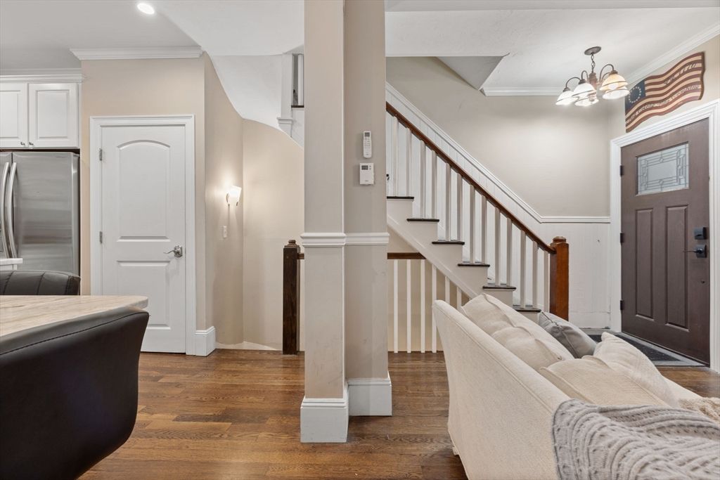 Interior, Kitchen, Living room, Recessed Lighting, Stainless Steel Appliances, Wood Texture Flooring