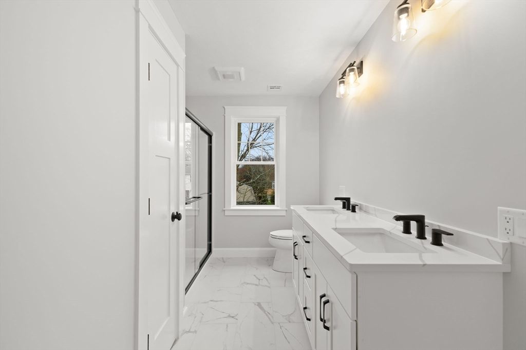 Bathroom, Dual Sink Vanities, Glass Shower, Interior, Marble