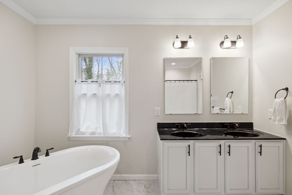 Bathroom, Dual Sink Vanities, Free Standing Baths, Interior, Marble