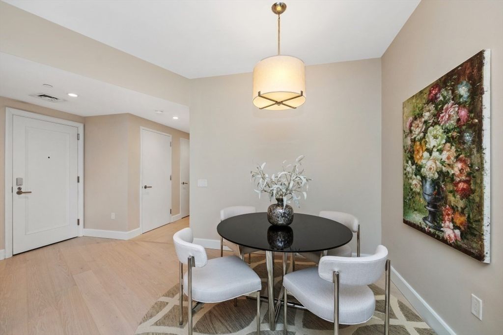 Dining room, Interior, Recessed Lighting, Wood Texture Flooring