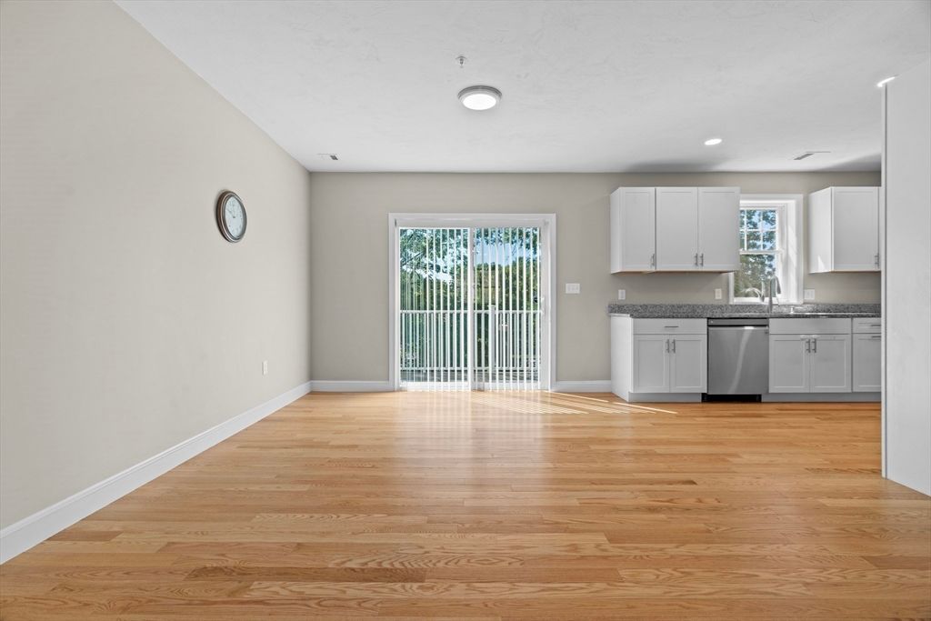 Empty room, Interior, Kitchen, Recessed Lighting, Wood Texture Flooring
