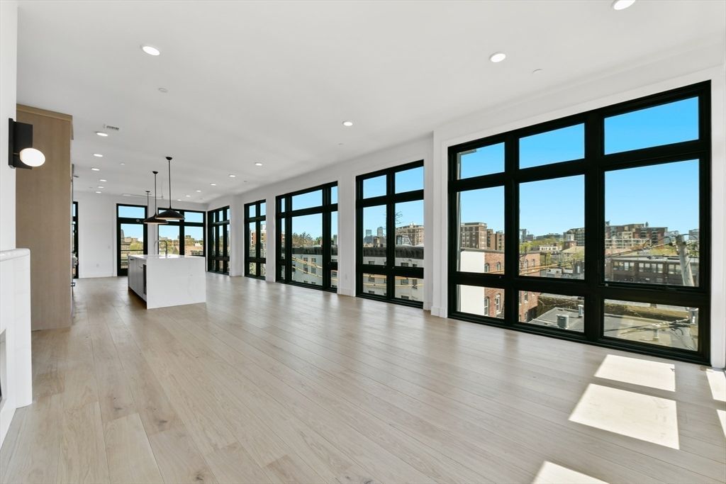 Empty room, Interior, Pendant Lights, Recessed Lighting, Wood Texture Flooring