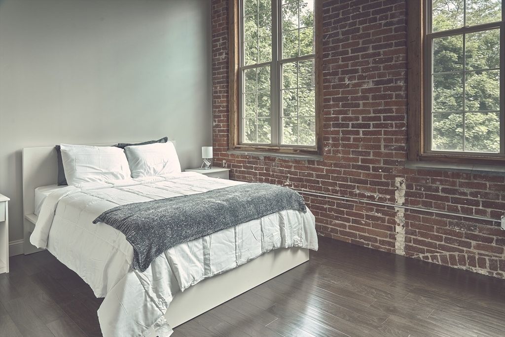 Bedroom, Interior, Stone Walls, Wood Texture Flooring