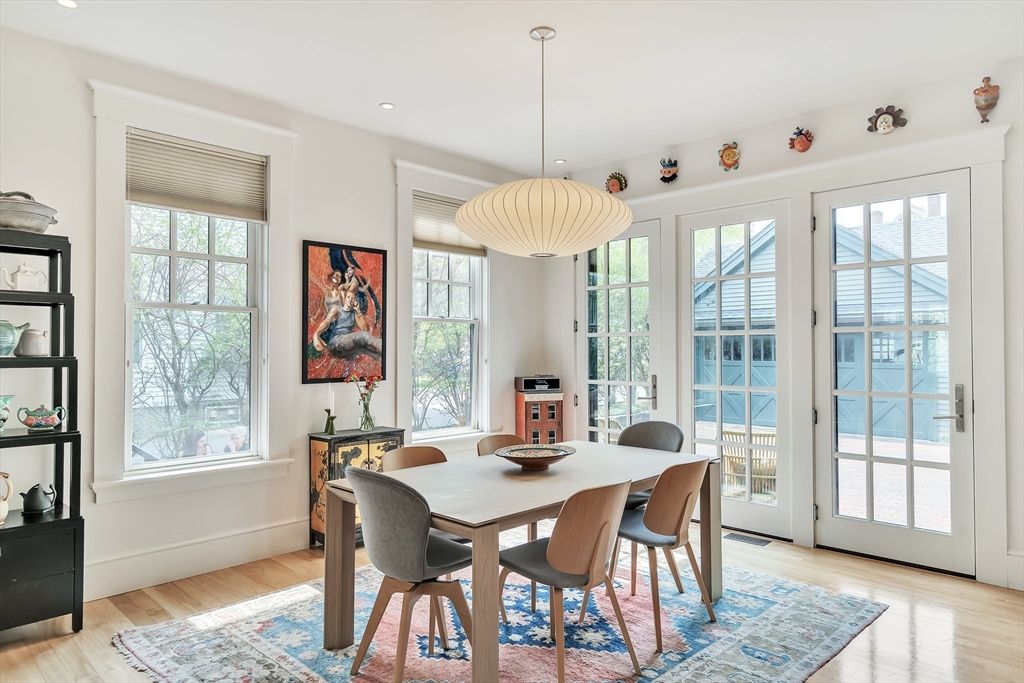 Dining room, Interior, Pendant Lights, Recessed Lighting, Wood Texture Flooring