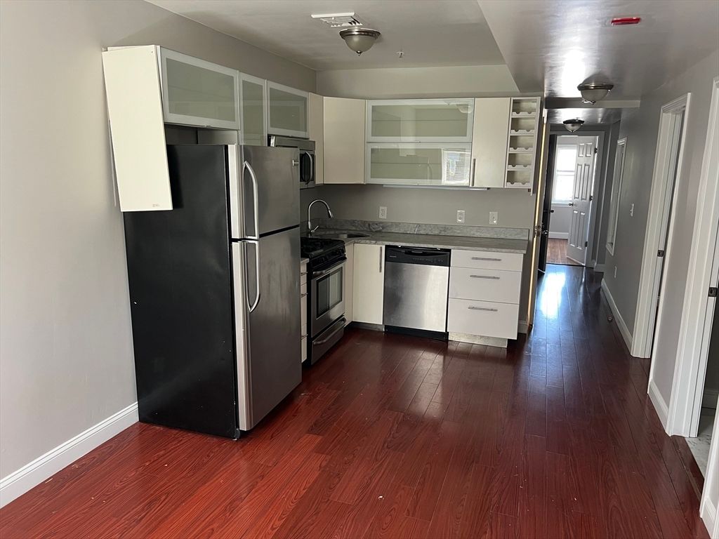 Interior, Kitchen, Stainless Steel Appliances, Wood Texture Flooring