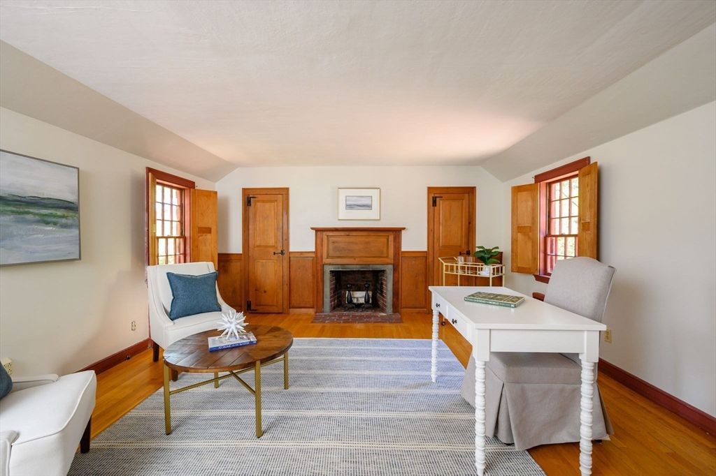 Fireplace, Home Office, Interior, Living room, Wood Texture Flooring
