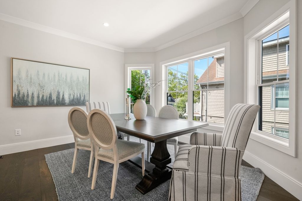 Dining room, Interior, Recessed Lighting, Wood Texture Flooring